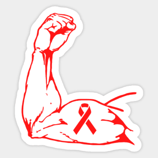 Flexed arm with Red Awareness Ribbon Sticker